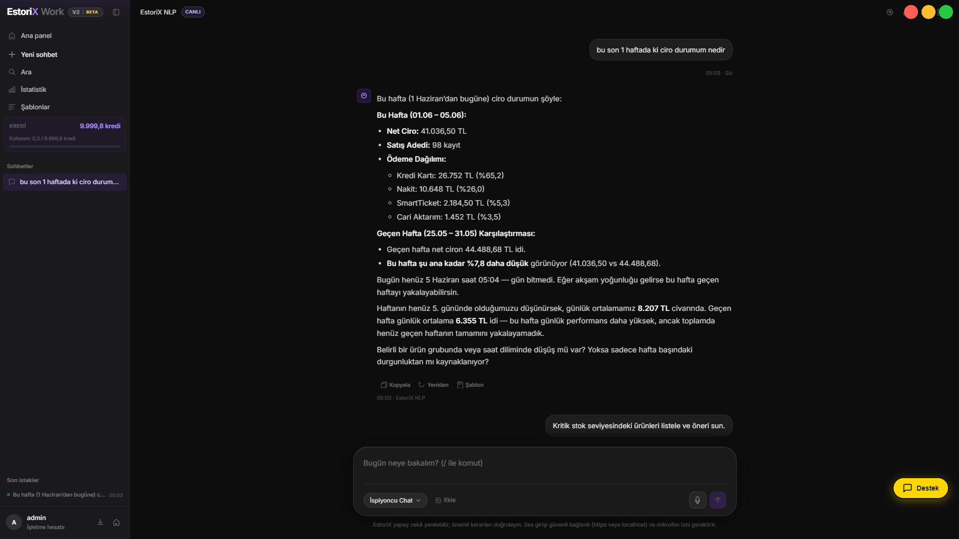 Estorix AI sohbet
